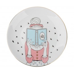 Тарелка Девушка с книгой (розово-голубая)